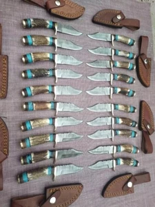 MENGE 20 DAMAST STAHL KLINGE 6" ZOLL HIRSCHHORN/HARZ GRIFF MESSER MIT SCHEIDE - Bild 1 von 3