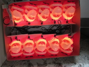Vintage Blasform Kunststoff Weihnachtsmann Weihnachten Lichterkette 10 Lichter Set - Bild 1 von 11