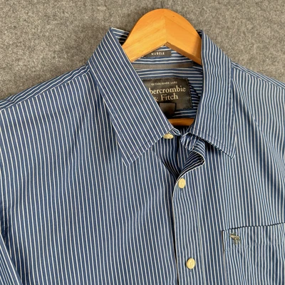 Abercrombie & Fitch Shirt Mens XL Blue Pinstripe Long Sleeve Muscle Fit USA - Image 1 of 4