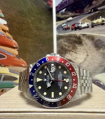 Rolex GMT-Master 1675 Pepsi Vintage 1970 40mm Acciaio Quadrante di Servizio Lancette Inserto - Immagine 1 di 4