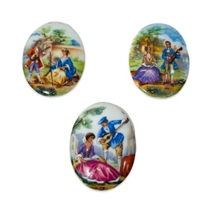 3 pack Vintage Limoges Hand Painted Romantic Courting Couple for Pin Brooch RARE - Picture 1 of 5