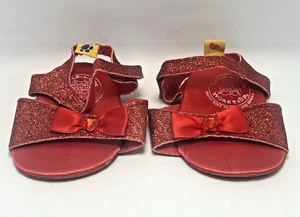 Build A Bear Shoes Red Sparkle Sandals Ankle Strap High Heels Bows BAB - Picture 1 of 5