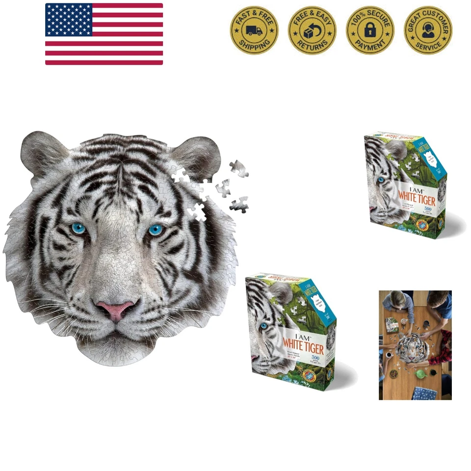 I Am White Tiger Jigsaw Puzzle 300 Pieces Unique Head Shape by Madd Capp Puzzles