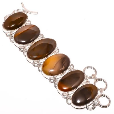 Brazalete étnico de plata de ley 925 con piedras preciosas de mocaita natural 7-7,99" TB7510-430 Foto 1 de 4