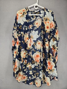 Emory Park Navy Floral Kimono/Cover Up, 2XL, Lightweight, Dressy, Open Front - Picture 1 of 4