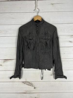 Chaqueta Express Mujer XS Gris 100% Seda Cremallera Frontal Con Cordones Traseros Utilidad Moto Foto 1 de 4