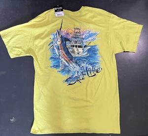 Salt Life Marlin Fishing BoatBlue Storm Shirt Large Short Sleeve Yellow Fish NEW - Picture 1 of 5