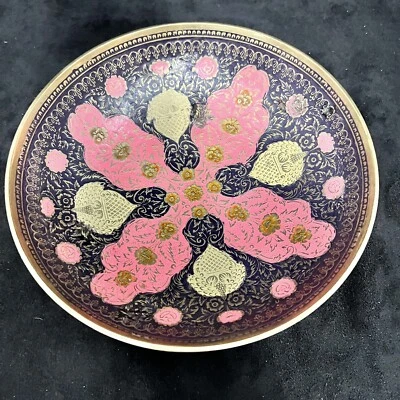 Antique Brass Etched Flower Design Cloisonné Bowl - Handcrafted & Painted 8” - Image 1 of 4