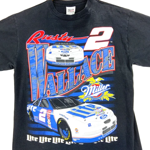 Vintage Rusty Wallace Ford T-shirt Size Large Black Nascar Racing Cover