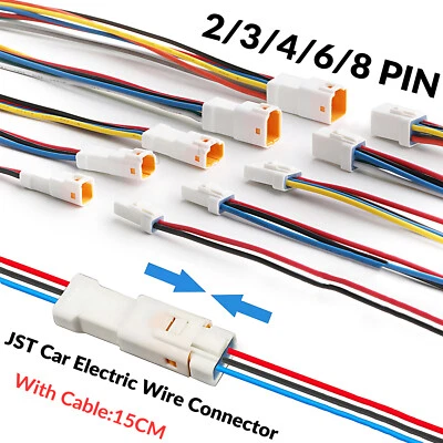 JST 2-8 Pin Car Electric Wire Connector Socket Plugs Waterproof Set With Cable - Image 1 of 4