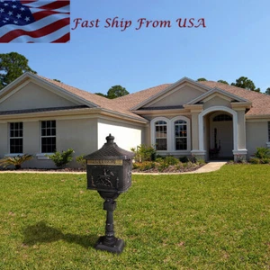 Heavy Duty Cast Aluminum Mail Box Lockable Door Postal Box Pedestal Mailbox USA - Picture 1 of 41