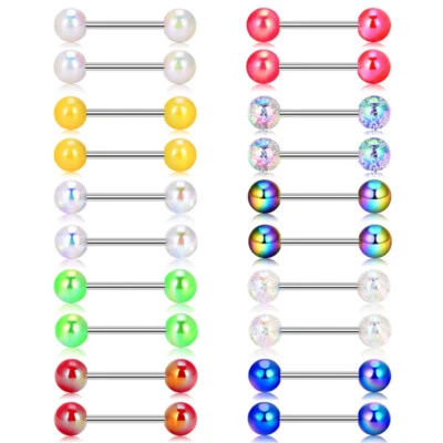 14G手术钢乳头环闪光丙烯酸球身体穿孔首饰16毫米 — 第 1/4 张图片