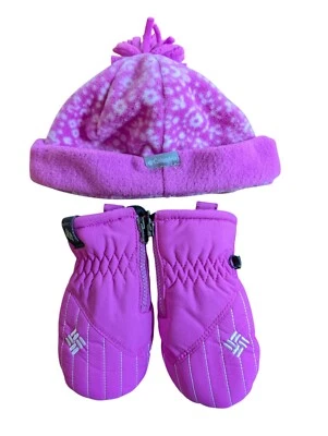 Columbia Infant Girls Pink Chippewa Mitten With Side Zipper & Fleece Beanie Set - Image 1 of 4