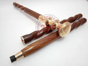 Bastón de diseño victoriano pulido mango madera marrón latón espiral bastón regalo - Imagen 1 de 10