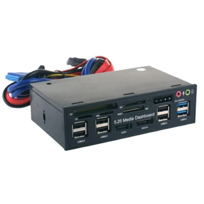 5.25'' PC Front Panel Dashboard Media USB 3.0 Hub Audio eSATA SATA Card Reader - Image 1 of 4