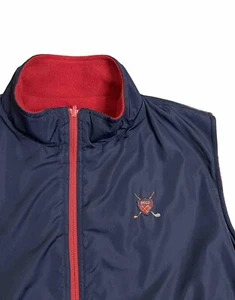 Polo Golf Ralph Lauren Reversible Mens Vest Sz L Navy Windbreaker Red Fleece E-4 - Picture 1 of 18