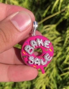 Men's Jewelry Genuine Moissanite Stylish Donut Pendant With Enamel 925 Silver - Picture 1 of 8