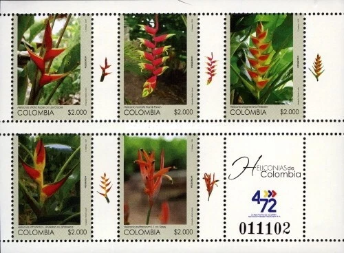 COLOMBIA - 2009 Heliconia Flores #1317 Hoja de recuerdo - En muy buen estado MNH Foto 1 de 1
