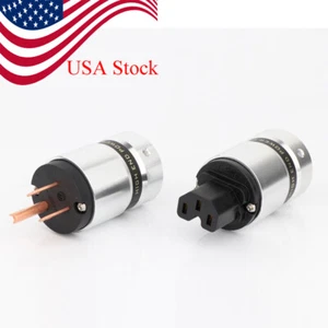 1Pair Red Copper Plated US AC Power Plug IEC C13 Connector for Hi-Fi Power Cable - Picture 1 of 5