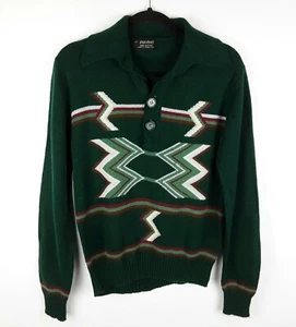 VTG 60s PURITAN SPORTSWEAR Green 100% Acrylic Sweater Men's Sz L Shawl Collar - Picture 1 of 11