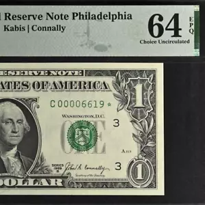 1969B $1 FRN Philadelphia Star PMG 64EPQ rare low serial number star 0006619* - Picture 1 of 3