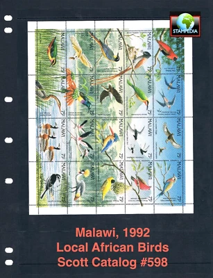 Valor Scott de $60,00 - 1992 MALAWI Birds s/s 20 V vida silvestre africana CV MNH NH UMM Foto 1 de 4