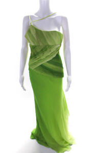 Rafael Cennamo Womens Silk Two Tone Asymmetrical Gown Green Size 4
