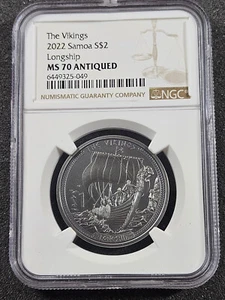 ๐ 2022 Samoa Vikings Longship Antiqued 1/2 oz Silver Coin - NGC MS70 - Picture 1 of 3