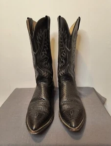 Nocona Cowboy Boots Men's 13B Black Leather Embroidery Stitch Mid-Calf Western - Picture 1 of 11