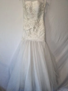 Imoda Ivory Ruched Beaded Mermaid Tulle Skirt Train Wedding Dress Sz 10 - Bild 1 von 20