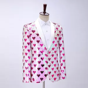 Men Suit Blazer Heart Pattern Glitter Sequin Jacket Top Party Show Costume Dress - Bild 1 von 9