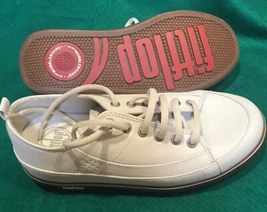 Ladies Leather Fitflop Size 5 New Lace Up Micro Wobbleboard Cream Tan Shoes - Picture 1 of 10