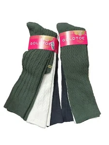 Gold Toe Socks Girls Knee High 6 Pair Green Black White EZ Match Medium Uniform - Picture 1 of 6