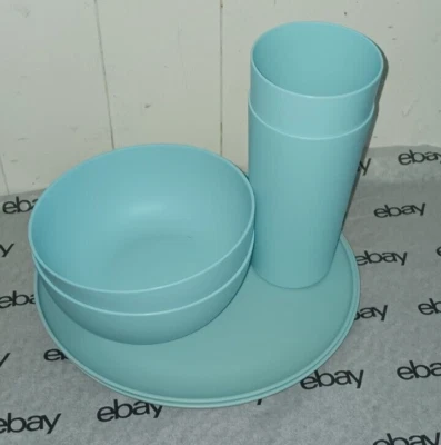 6 pcs Mainstays Plastic Dinner Plates,Cereal Bowls & Tumblers Set, turquiose - Image 1 of 4
