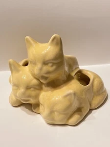 VTG Yellow Ceramic Kitty Cat Planter Heavy MCM American Pottery Kittens McCoy? - Bild 1 von 12