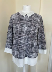 Wallis 3/4 Sleeve Top - Size 16 UK/ 44 EUR/ 12 USA Petite - Black & White - Picture 1 of 7