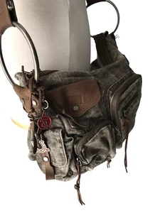DIESEL Vintage Denim & Leather Bag Distressed Grunge Cargo Multipocket Y2K 00s - Picture 1 of 8