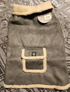 Petrageous Designs Acadia Dog Coat Jacket Gray Faux Suede & Sherpa Large NEW - Picture 1 of 2