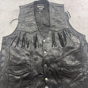 Navarre Leather Company Riding Vest Men’s 4X Black Genuine Leather Italian Stone - Picture 1 of 7