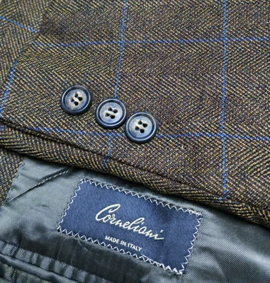 Blazer vintage Corneliani clássico lã extrafina pura janela verde oliva 44R - Imagem 1 de 4