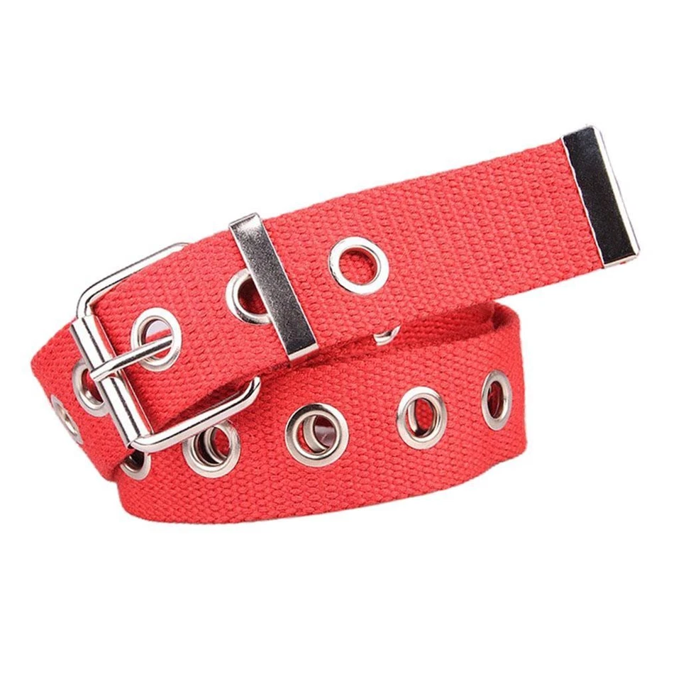 Canvas Web Belts For Men Women Metal Grommet Hole Buckle Belt for pants - Image 1 of 1
