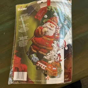 RARE Bucilla FIREMAN SANTA Felt Christmas Stocking Kit With Puppy 2008-NEW - Picture 1 of 6