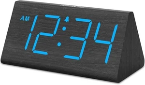 DreamSky Wooden Digital Alarm Clocks for Bedrooms - Electric Desk Black-blue - Picture 1 of 7