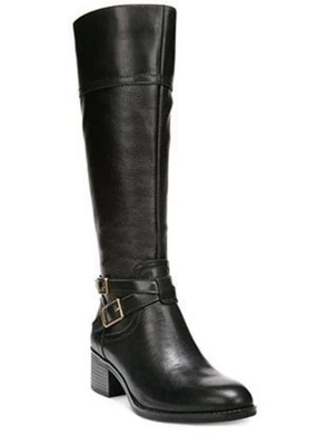 Franco Sarto Women's Lapis Wide Calf Black Leather Riding Boots Size 5 - image 1 of 4