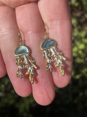 9ct Gold On Silver Ruby Abalone Shell Jellyfish Earrings 6.1 Grams - Image 1 of 4