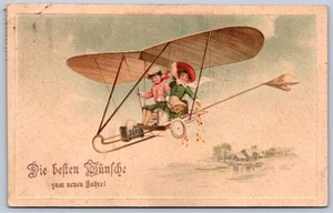 K39/ Interesting Postcard c1910 German New Years Day Early Airplance 393 - Picture 1 of 2