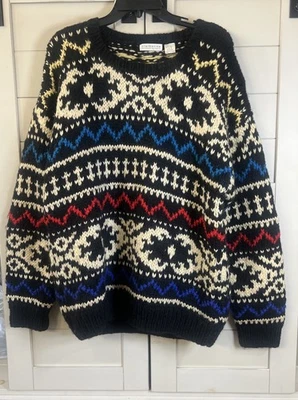 Vintage Claiborne Knitted By Hand Wool Geometric Sweater Size Large Unisex Foto 1 de 4