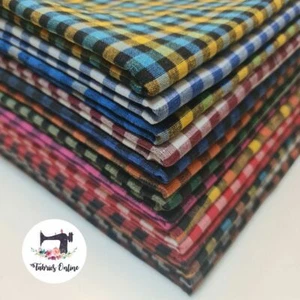 100% Cotton Linen Gingham 1/8" Khadi Checks Handloom Fabric 36" By Meter - Picture 1 of 73