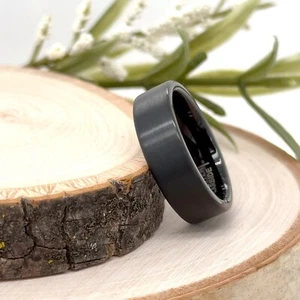 Unisex 7MM Black Tungsten Ring Flat Top Brushed Polished Edges Classic Band - Picture 1 of 4
