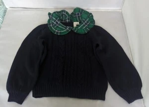NWT Janie and Jack Navy blue Textured Sweater Plaid multicolor Collar Size 3T - Picture 1 of 14